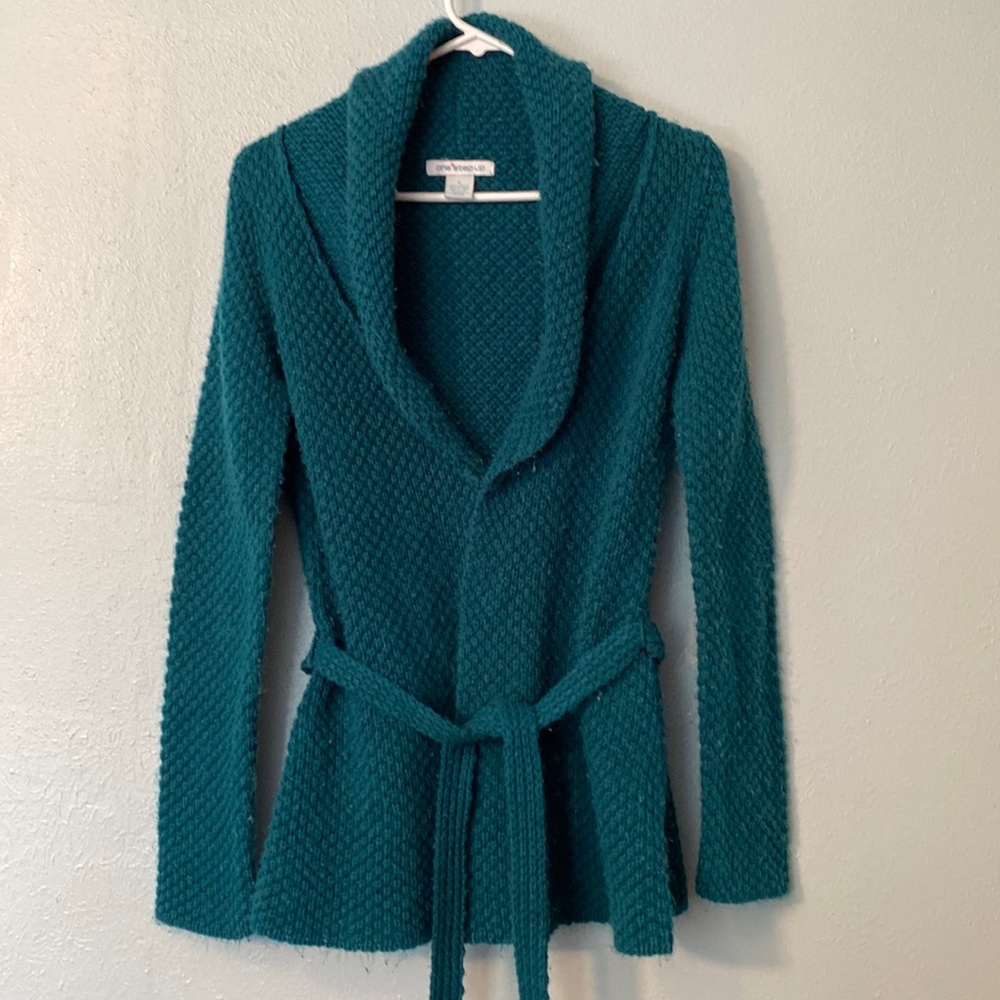 One Step Up Open Cardigan Wrap Sweater With Adjustable/Removable Waist Tie/Belt